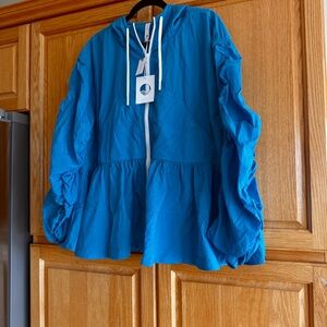 Anthropologie Blue Hooded Peplum Jacket